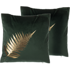 Polyester Coussins de Décoration Complets Beliani Shumee 2 decorative cushions leaf Komplettes Dekokissen Gold, Grün (45x45cm)