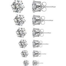 Men - Stainless Steel Earrings Anmao Stud Earrings Set - Silver/Transparent