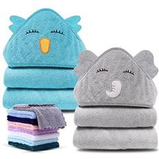 Gray Baby Towels Cute Castle Bamboo Baby BathTowel 2-pack Elephant & Bird