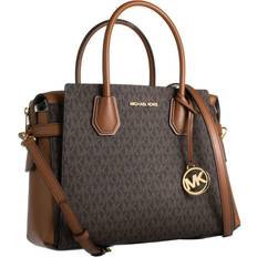 Michael Kors Mercer Medium Logo and Leather Belted Satchel - Brown