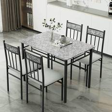 Marble dining table set Tangkula Kitchen Dining Set 27.5x42" 5