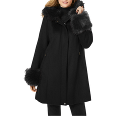 Fur Coats - Women Jessica London Hooded Faux Fur Trim Coat - Black