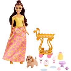 Belle disney princess Mattel Disney Princess Princess-leksaker, Belle-docka med glänsande kläder, tevagn, vänner och mat, tevagnslekset, inspirerat av Disney-filmen, HLW20