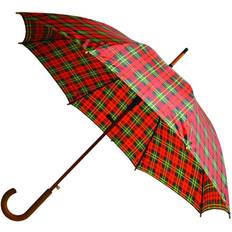 Umbrella Paraplyer Umbrella Rainbrella Classic Auto Open with Real Wooden Hook Handle, Red/Green Plaid, 46"