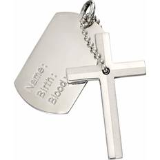 Fred Bennett Cross & Date Of Birth Dog Tag Pendant - Silver