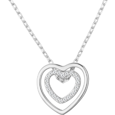 Philip Jones Double Heart Necklace - Silver/Transparent