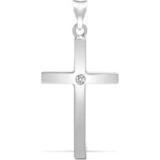 Solitaire Cross Pendant - White Gold/Diamond