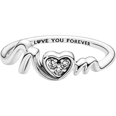 Mom Pavé Heart Ring - Silver/Transparent
