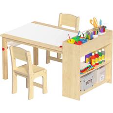 Natural Furniture Set GDLF Kids Art Table & 2 Chairs Wooden Drawing Desk