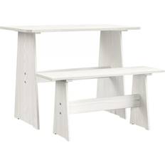 vidaXL Med Bänk Vit Massiv Furu Matbord