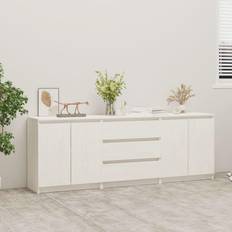 vidaXL Credenza Bianca 180x36x65 cm In Legno Massello Di Pino Madia