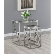 Silver Nesting Tables Coaster 2-piece Mirror Top Nesting Table