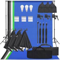 vidaXL Kit de Studio Photo avec Eclairage et Toile de Fond Lumière de Photographie Système de Fond Kit de Support de Fond Sac de Transport