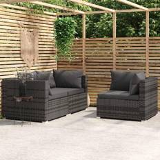 Muebles de Jardín y Exterior vidaXL Patio Sectional Sofa 3 Piece Outdoor with Cushions PE Rattan Gray Conjunto de Sala de Exterior