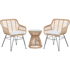 Naturale Set da Bistrot Beliani Marrone Finto Rattan Gambe Tornanti In Acciaio Nero 2 Con Cuscini Grigi Piano Tavolo In Vetro Set Esterno A 2 Posti Set da Bistrot