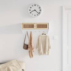 VidaXL Estanterías de sombreros vidaXL Perchero Pared Madera Contrachapada Blanco Y Ratán Natural Estantería de sombreros