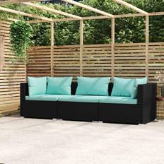 Canapés d'extérieur vidaXL 3-Seater Sofa with Cushions Black Poly Rattan Canapé d'extérieur