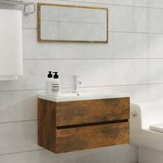 Bois Meubles sous Lavabos Simples vidaXL Ensemble De Meubles De Salle De Bain 2 pcs Chêne Fumé 815738