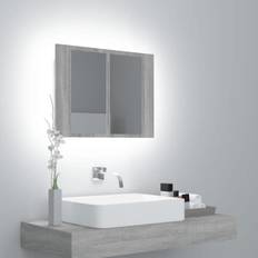 Muebles de Baño vidaXL Armario Con Espejo Y LED Madera Contrachapada Gris 60 x 12 x 45 cm