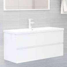 Muebles de Baño vidaXL Mueble Con Lavabo Madera De Ingeniería Blanco Brillante