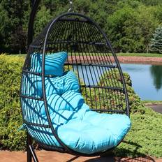 Blue Outdoor Hanging Chairs Sunnydaze Resin Wicker Basket Egg