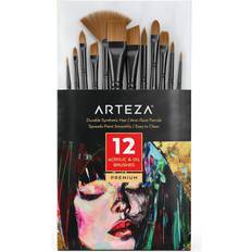 Grey Painting Accessories Arteza Acrylic & Oil Paint Brush Set 12 Piece