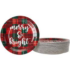 Christmas Disposable Plates Juvale 80 Pack Red Plaid Christmas Paper Plates for Holiday Party, Gold Merry and Bright Design (9 In)