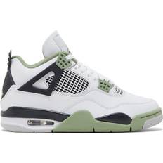 Polyurethane - Women Sneakers NIKE Air Jordan 4 Retro W - White/Oil Green/Dark Ash/Neutral Grey