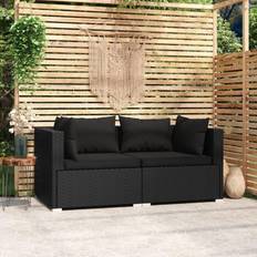 Noir Canapés d'extérieur vidaXL 2 Seater Sofa With Cushions Black Poly Rattan Plastic Canapé d'extérieur