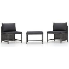 Muebles de Jardín y Exterior vidaXL 3 Piece Patio Sofa Set with Cushions Gray Poly Rattan Conjunto de Sala de Exterior