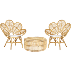 Naturel Ensembles de Bistrot Beliani Petit Salon Jardin 2 Chaises Fauteuils et Table Basse Ronde en Rotin Naturel pour Ensemble de Bistrot