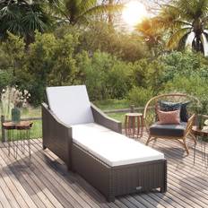 Rattan Sintetico Lettini solari vidaXL Lettino Prendisole Con Cuscino Bianco Crema in Polyrattan Nero