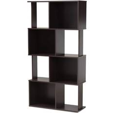 Brown Book Shelves Baxton Studio 61.42" Riva Geometric Book Shelf