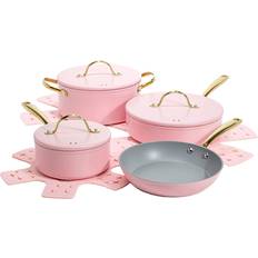 Paris Hilton Iconic Nonstick Pink Cookware Set with lid 10 Parts