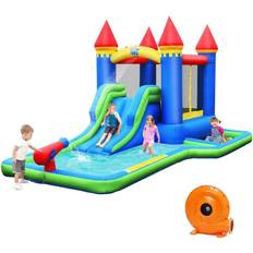 Fabric Bouncy Castles Costway Inflatable Bounce House Castle Water Slide with Climbing Wall