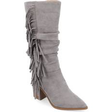 Journee Collection Womens Hartly Fringed Dress Boot Grey 5.5M