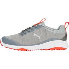 Men - Silver Golf Shoes Puma Fusion Pro Golf Shoes 13202232- Quarry/Puma red blast