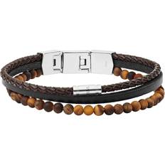 Tiger's Eye Bracelets Fossil Warm Tones Multi Strand Bracelet - Silver/Tiger's Eye