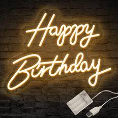 Battery-Powered Wall Lights ATOLS Happy Birthday Neon Sign Warm White Wall Light