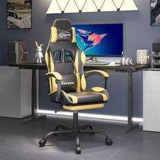 vidaXL Silla gaming con reposapiés cuero sintético negro dorado Negro