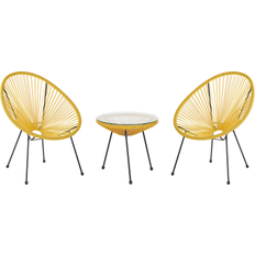 Beliani Giallo Rattan Sintetico 3 Pezzi 2 Posti Stile Moderno Set da Bistrot