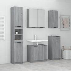 vidaXL Badmöbel-Set 5-tlg Grau Sonoma-Eiche Holzwerkstoff