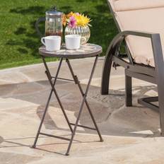 Beige Outdoor Side Tables Christopher Knight Home Silvester Round Stone Outdoor Side Table