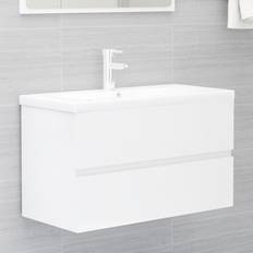 Blanc Meubles sous Lavabos Simples vidaXL Armoire D'évier Lavabo Intégré Blanc Brillant