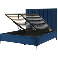 Beliani Letto Matrimoniale Con Contenitore in Velluto Blu 140 x 200 cm