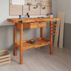 Skruestik vidaXL arbejdsbord skuffe og skruestik 124x52x83 cm massivt akacietræ
