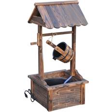 OutSunny Fountains & Garden Ponds OutSunny Carbonized Wooden Wishing Well Water Fountain with