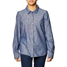 Tommy Hilfiger Womens 3/4 Roll Tab Sleeve Casual Button Down Top Chambray