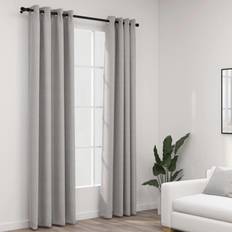 vidaXL Cortinas Opacas Con Ojales Look De Lino 2 Pzas Gris 140x225 cm