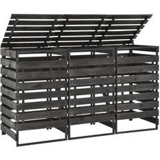 Contenitori per Bidoni vidaXL Painted Pinewood Triple Wheelie Bin 315412 210x75x121cm Grey (Superficie edificio )